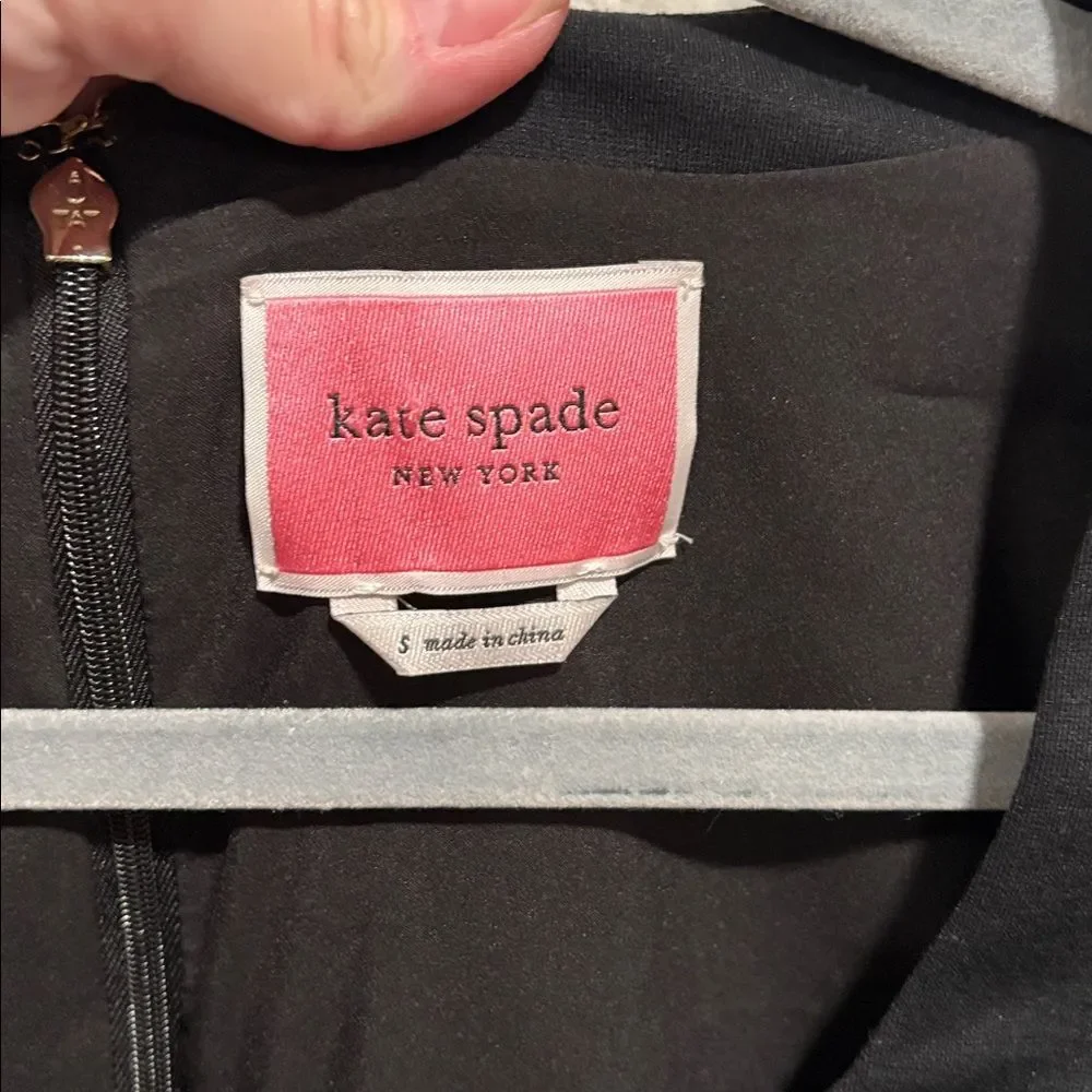 KATE SPADE Black Ponte Knit Puff Sleeve Mini Dress Flared Skirt Women's Small